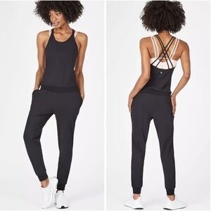 Sweaty Betty Explorer Beautify Strappy Back Black Yoga Workout Jumpsuit Summer